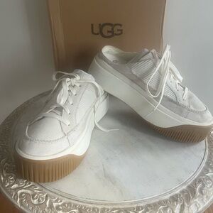 UGG Cream Platform Sneakers with Tan Soles Mule